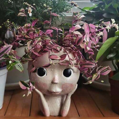 Creative Portrait Vase Succulent Flower Pot Container Tray Simple Girl Face Statue Outdoor Landscape Garden Desktop Decoration