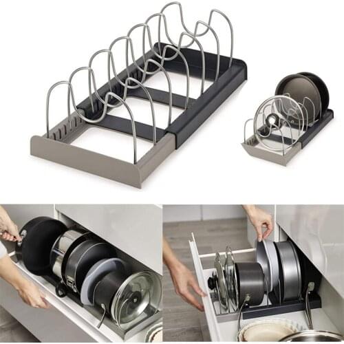Kitchen Organizer Storage Holder Expand Drain Dish Drying Rack Retractable Pot Lid Rack Stainless Steel Spoon Pan Cover Shelf