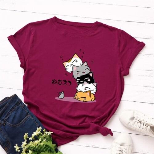Plus Size S-5XL New Lovely Cat Letter Print T Shirt Women 100% Cotton O Neck Short Sleeve Summer T-Shirt Tops Casual Tshirt