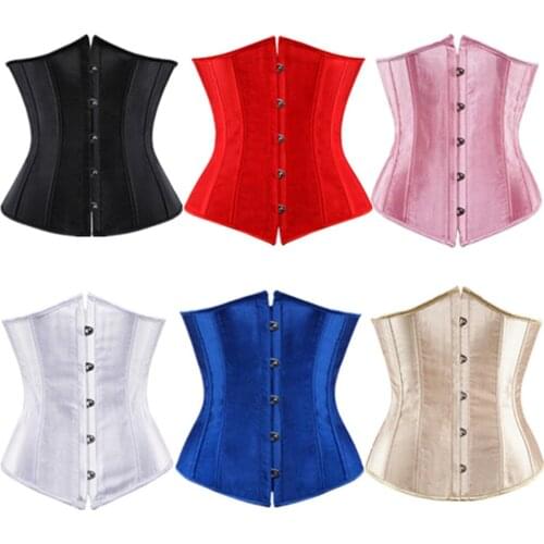 Satin Womens Slimming Waist Outfit Clothes Satin Waist Cincher Lace Up Boned Bustier Top Underbust Corset With G String