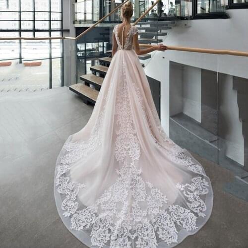 Vestido de Fiesta de Boda Elegant Lace Wedding Dresses Cap Sleeve Illusion Vintage Church Bride Dress Princess Wedding Gowns