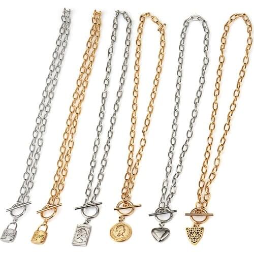 Woman Stainless Steel Necklaces Coin Long Pendant Necklaces Heart Choker Padlock Necklaces Pendant Chain Jewelri Necklaces