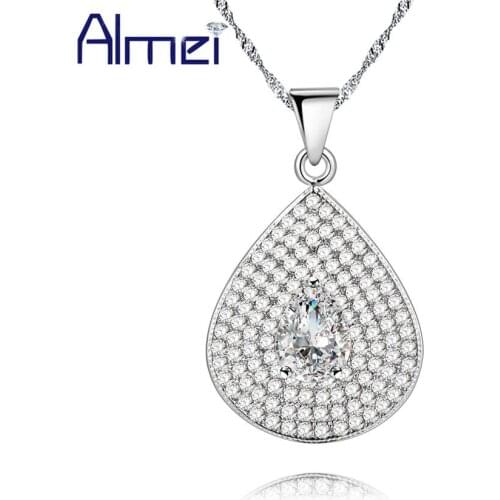 Almei 15% off Wedding White Crystal Necklace Women Female Stone Pendants Silver Necklaces & Pendants Colar Feminino Gifts PN4327