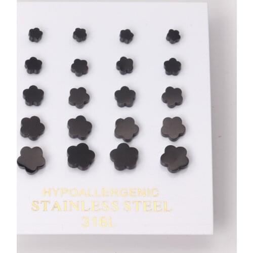 10 Pairs Flowers Earrings 4-8mm Mixed Size Stainless Steel Gold Rose Gold Black Color Party Jewelry Accessories Wholesale