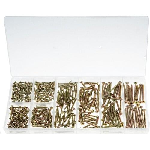 345PCS/Box M3 M3.5 M4 Cross Recessed Countersunk Fiberboard Chipboard Screws Zinc Coated Flat Head Self Tapping Wood Screw