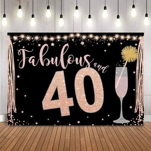 40 and Fabulous Birthday Backdrop Champagne Women Photo Background Glitter Light Birthday Party Decoration Banner vinyl girls