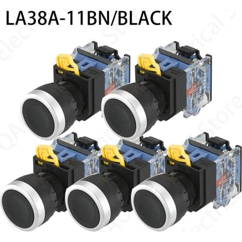 5PCS LA38A-11BN Quality Sliver Contact Push Button Switch On/Off Momentary/Latching 22mm black