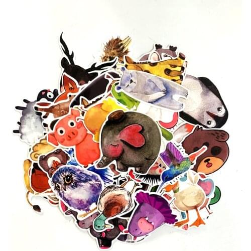 TD ZW 50Pcs Cute Watercolor Animal Stickers For Suitcase Skateboard Laptop Luggage Fridge Phone Car Styling DIY Decal Sticker