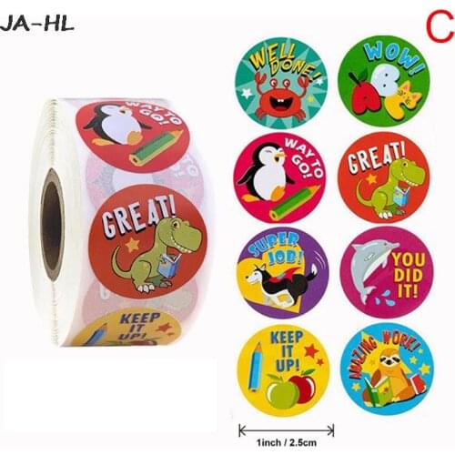 500pcs/roll Animals Stickers 1inch Labels Reward Sticker For School Teacher Kids Smiley Stationery Sticker