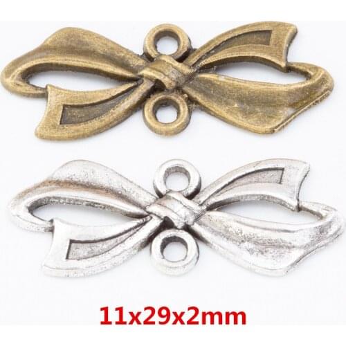 55 pieces of retro metal zinc alloy Bow tie double hanger connector pendant for DIY handmade jewelry necklace making 7710