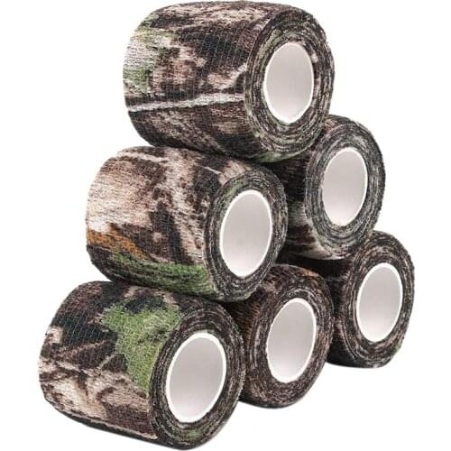 6 Roll Camouflage Tape Cling Scope Wrap Camo Stretch Bandage Self-Adhesive Tape for Camping Hunting Bike Telescope