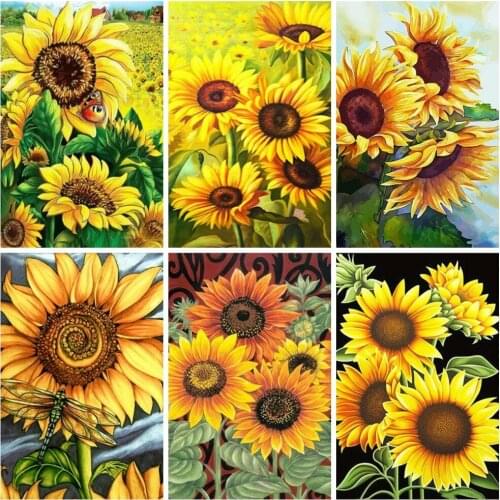 Huacan 5D Diamond Painting Cross Stitch Sunflower Diamond Mosaic Cross Embroidery Flower Arts And Crafts Home Decoration