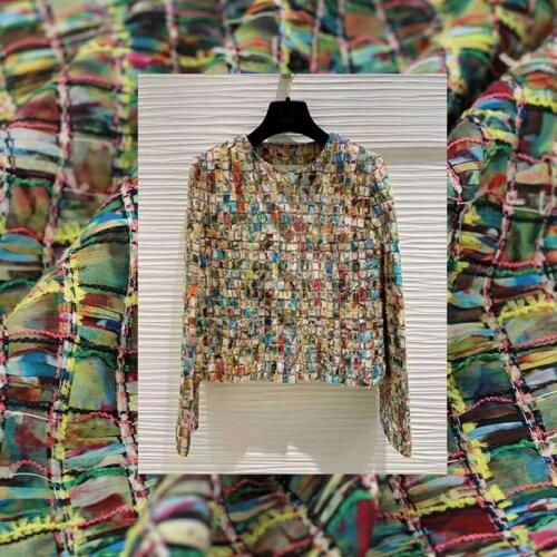 White waxberry Italy Colourful Tie-dye Tweed Fabric Garment Material Women Jacket Dress Coat Sewing Cloth Tailor Freeshipping