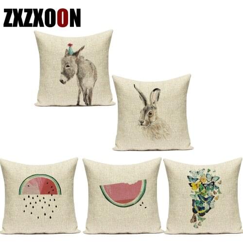 Pop Animals Geometric Monkey Dog Pets Plant Throw Pillows Case Sofa Home Car Cotton Linen Cushion Cover for Living Room Decor