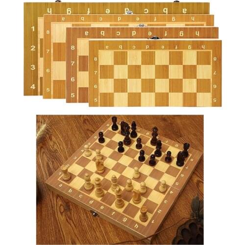 Wooden Folding Chess Set w/ Game Board Interior for Storage Adult Kids Beginner Large Chess Board