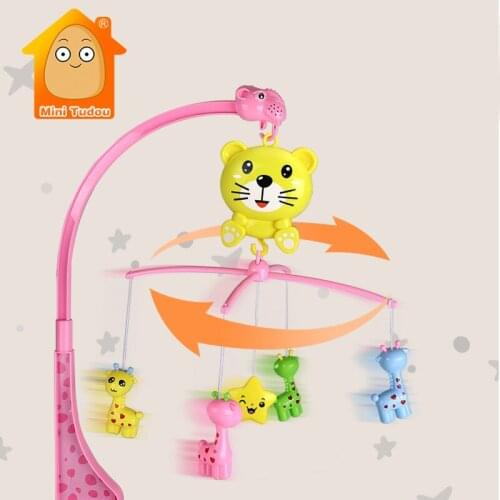 Baby Toy Musical Crib Mobile Bed Bell Cute Cat Animal Rattle Rotating Bracket Early Educational Toys For Infant 0 12 months