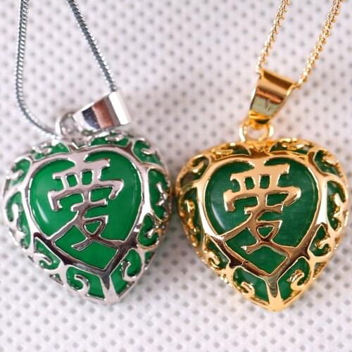 Men Women Fashion Jewelry Gift 19x23MM Heart Natural Stone Green Jades Pendant 1Pcs K282-283