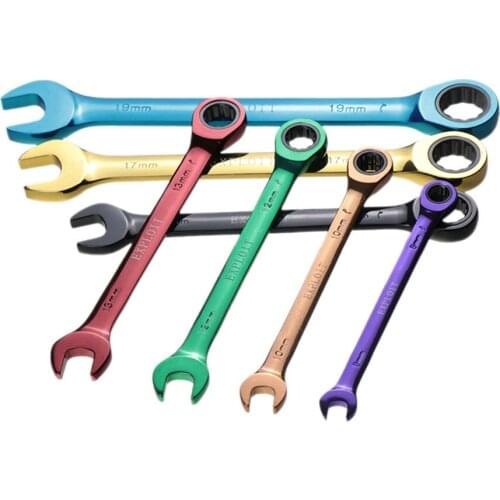7pcs Color Ratchet Wrench Multi-function Dual-purpose Open Movable Wrench Hand Tools Set Double End Chromium-vanadium Steel Std
