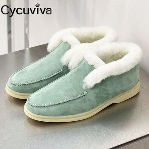 Hot Wool Women Snow Boots Nude Suede Flat Casual Shoes Woman Slip On Fur Winter Boots 2020 Warm Down Short Boots Femme