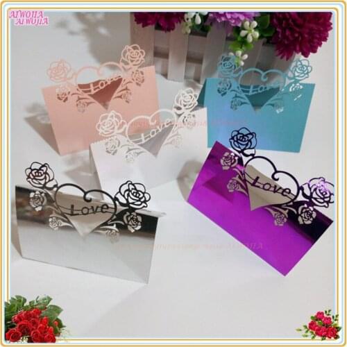 10Pcs Laser Cut Rose love Seat Cards Table Name Card Creative Place Card Wedding Party Decoration Favors 6ZSH074