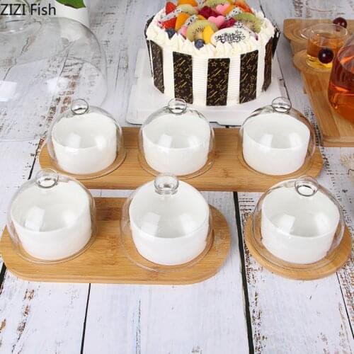 Ceramic Creative Cake Cup Saucepan Pudding Bowl Glass Cover Cake Plate Dessert Bowl Fresh Fruit Dessert Plate Home Decoration