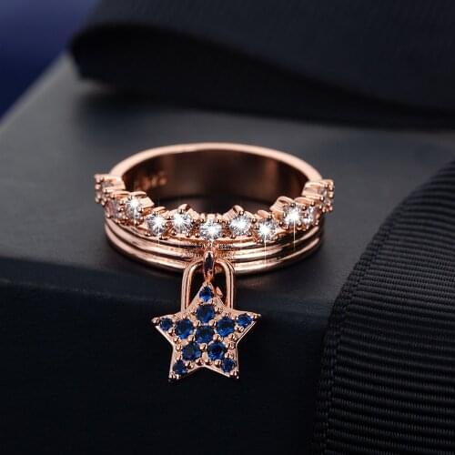 Star Pendant Ring Luxury Jewelry for Women Wedding Band Promise Rose Gold Rings for Girls Engagement Gift