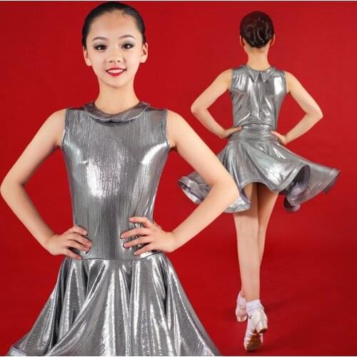 Latin/Chacha/Samba Dance Dress For Kid Girl Silver Modern Flamenco Social Dance Practice Performance Spring Summer Free Shipping