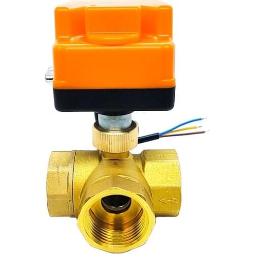 1/2" 3/4" 1" 1-1/2" Brass Electric Ball Valve Three Wire Two Control Three Way Electric Actuator With Manual Switch 220V 24V 12V