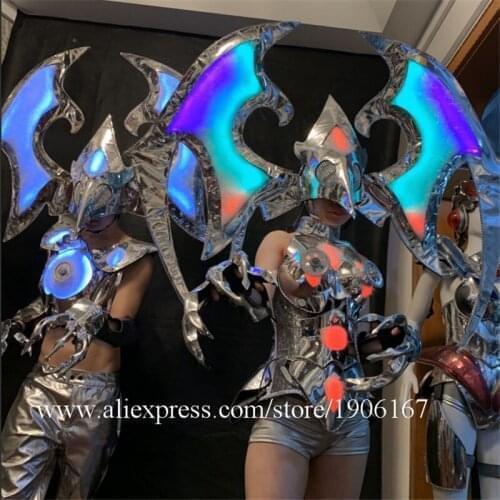 Fashion RGB LED Luminous Costume Headwear Gloves Ballroom Led Flashing Dance Wear Stage Props Party KTV Nightclub Show Clothes