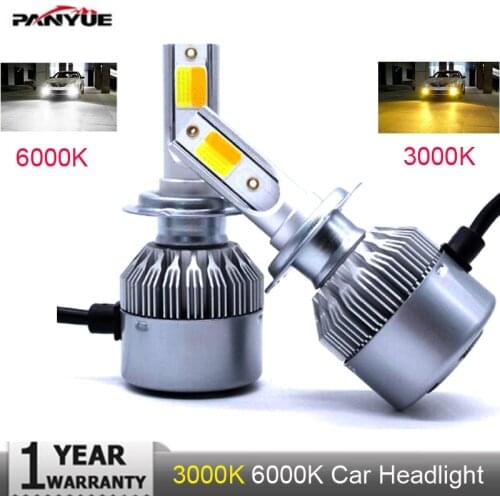 Muxall Super bright Auto H7 H4 LED Bulbs H1 H3 H8 H11 HB3 HB4 LED Headlight Kit 3000K 6000K 7600LM Dual Color Car LED Light