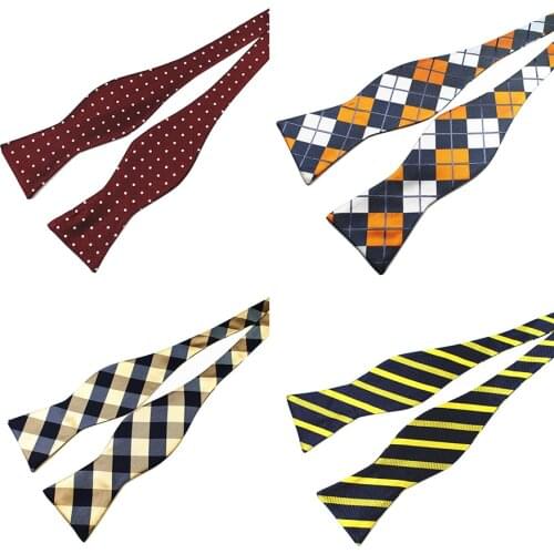 Ricnais Mens Self Tie Bow Tie Adjustable Bowtie 100% Silk Self bow ties Paisley Dots Striped Tie For Wedding Party