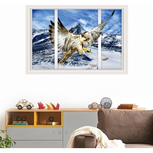 Window scenery falcon wall stickers PVC Material 3D wall poster for Living room bedroom kids room wall decoration stickers