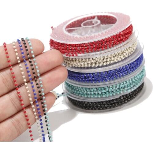 New top quality 5 color stainless steel Link Cable chains with japan beads for DIY woman jewelry making