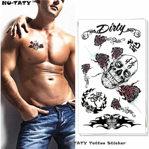 Nu-TATY Dirty Flower Skull Temporary Tattoo Body Art Flash Tattoo Stickers 17*10cm Waterproof Fake Tato Car Styling