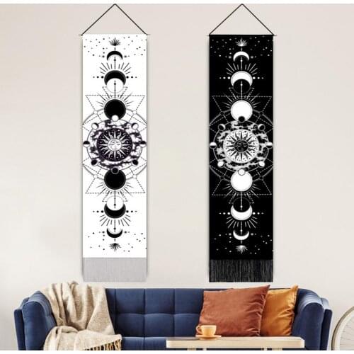 Sun And Moon Phase Tapestry Room Decor Boho Hanging Banner Hanging Paintings Black And White Lunar Eclipse Decoration Tapestry