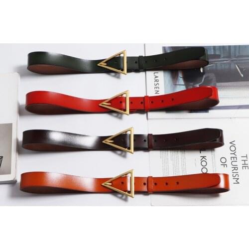 Metal triangle Buckle Women Belts Solid Genuine Leather Waist Belts Jean Pant Dress Corset Waistband Red Camel Cow Leather Belt