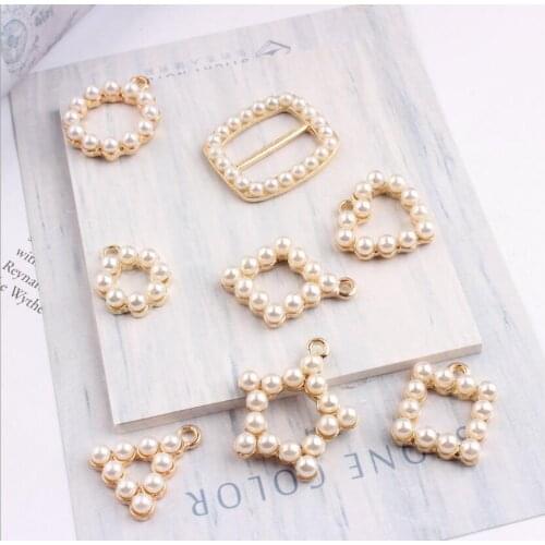 Diy Korean popular minimalist Alloy hollow geometric With Glass Pearl Charm Pendant Earrings Findings Pick Up the shape y1288