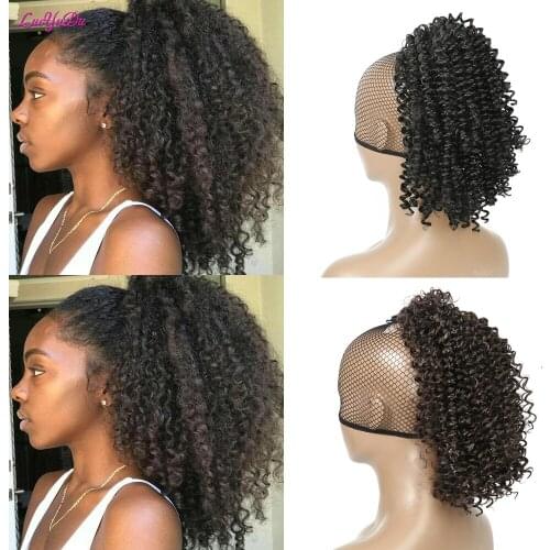 Synthetic Pony Tail Hair Afro Puff Chignon Hair Clips For Hair Short Drawstring Kinky Curly Ponytail Hair Clips 2021 LUOYUDU