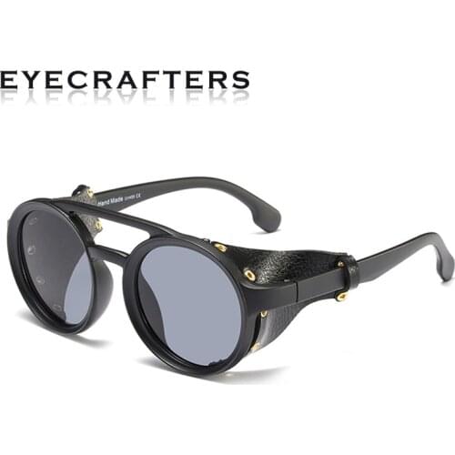 2021 NEW Men Steampunk Metal Gothic Goggles Sunglasses Women Retro Fashion Leather With Side Shades Round Sun Glasses Night