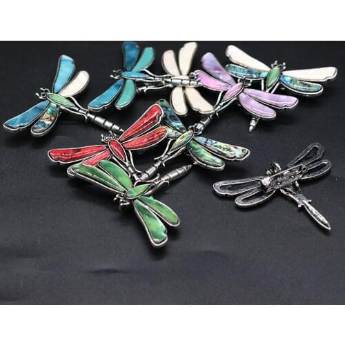 Vintage Shell Insect Brooches Badge Natural Abalone Dragonfly Pendant Pins for Jewelry Making DIY Necklace Accessories Gift