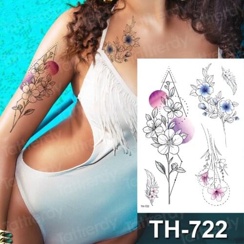 Temporary fashion tattoos stretch flower tattoo designs arm sleeve breast triangle tattoo sticker birds fake tatoo watercolor