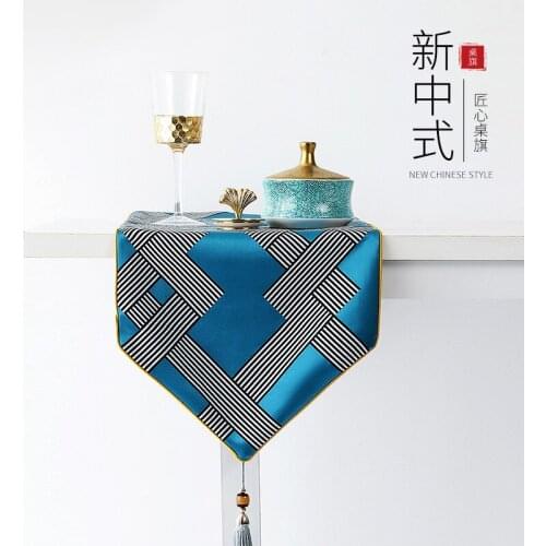 High-grade Blue Black Striped Table Runner Geometric Table Flag Dining Table Shoe Cabinet Decoration Yellow Blue Cover
