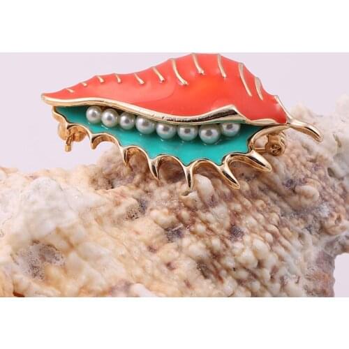 Vintage Retro Colorful Owl Simulated Pearl Brooch Enamel Conch Sea Snail Brooch Pin For Women Accessories Gothic Jewelry
