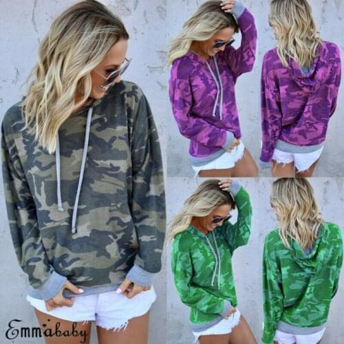 Meihuida Women Ladies Long Sleeve Camouflage Hooded Tops Casual Sweatshirt Pullover Plus Size 2XL