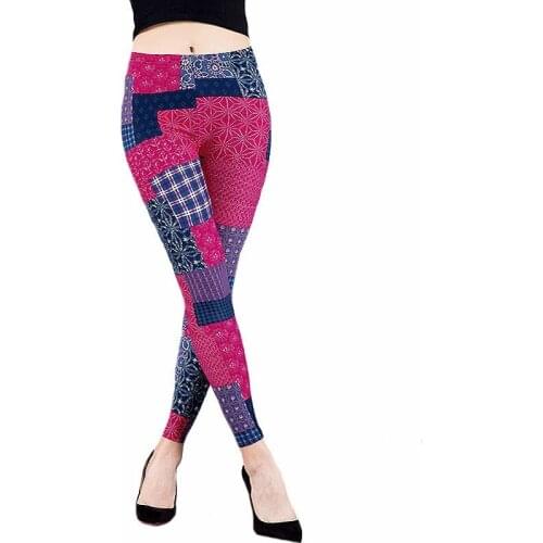 INDJXND Fitness Women Leggings Fashion Patchwork Patch Print High Waist Elastic Push Up Ankle Length Polyester Ankle Length Pant