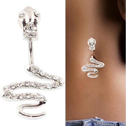 Women Rhinestone Snake Navel Piercing Belly Ring Body Jewelry Bar Stainless Steel Belly Button Rings