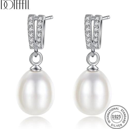 DOTEFFIL New Charm 925 Silver Drop Earrings Genuine Natural Freshwater Pearl Earrings For Women Jewelry Lady Gift Free Shipping