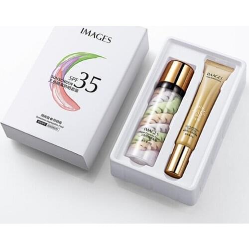 Women Brand Tri-Color Isolate Sun Protection Makeup Set,Refresh Breathable Concealer Necessary To Enjoy The Sunshine In Summer