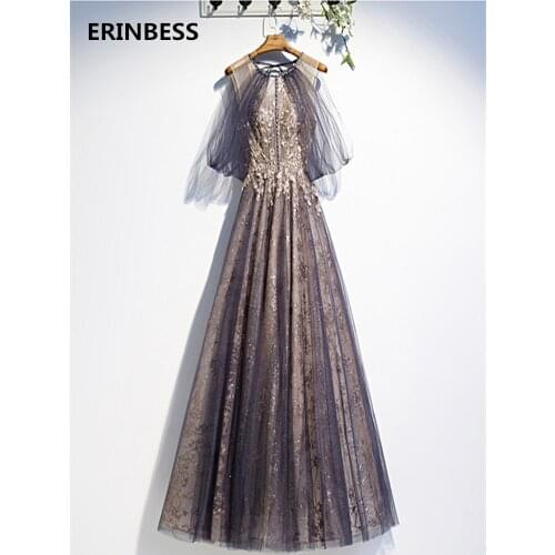 Vestido De Festa Sexy Scoop Neck Prom Dress Robe De Soiree 2020 Fashion High Quality Gray A-line Long Prom Dresses Formal Dress