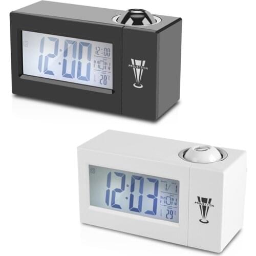 LCD Screen Digital LED Projection Alarm Clock Calendar Temperature Humidity Wake Up Snooze Function Table Desk Clock Night Light